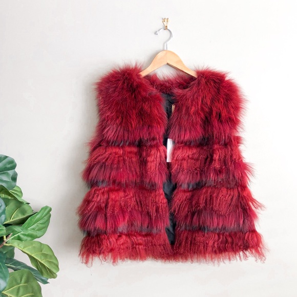 La Fiorentina Jackets & Blazers - La Fiorentina Bubble Genuine Dyed Fox Fur Vest Red S